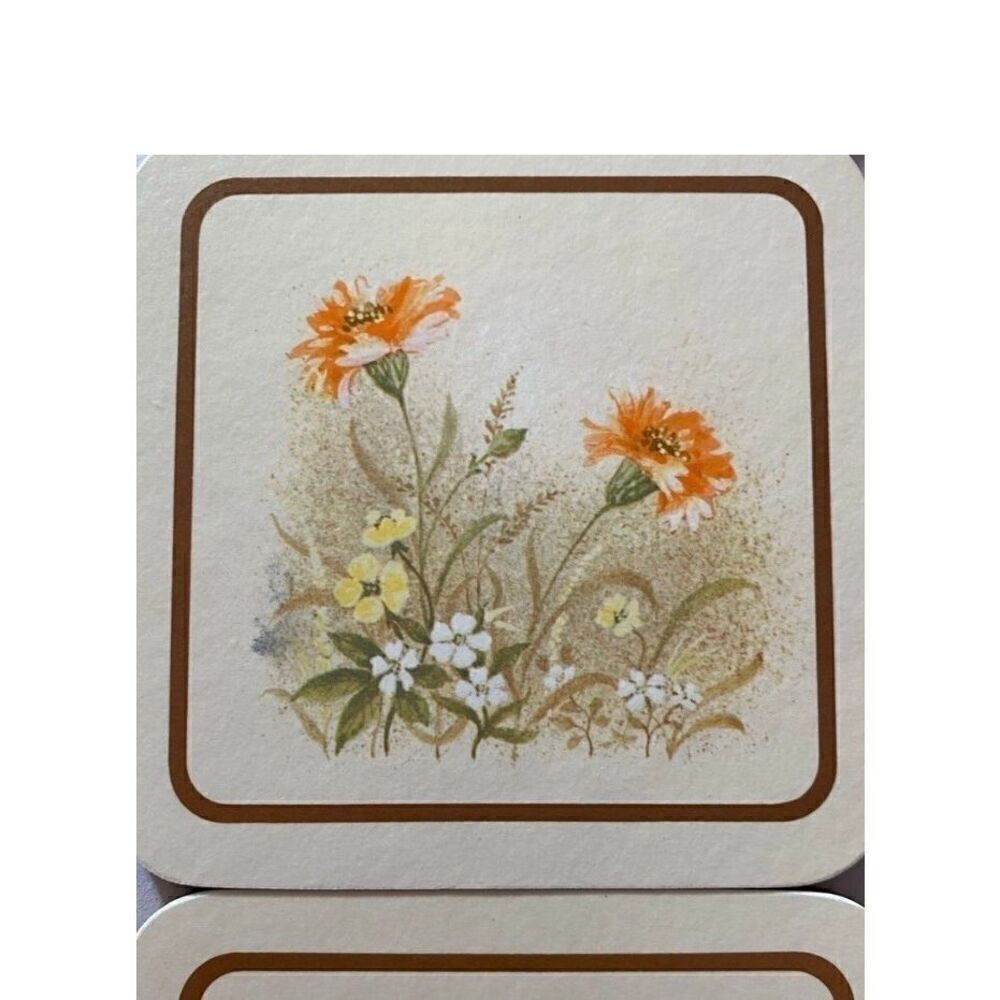 Vintage mid century modern 4 x 4, floral, cork, backing coasters